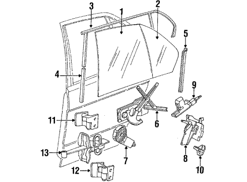 1994 BMW 525i Rear Door - Glass & Hardware Rear Right Window Guide Diagram for 51348186196