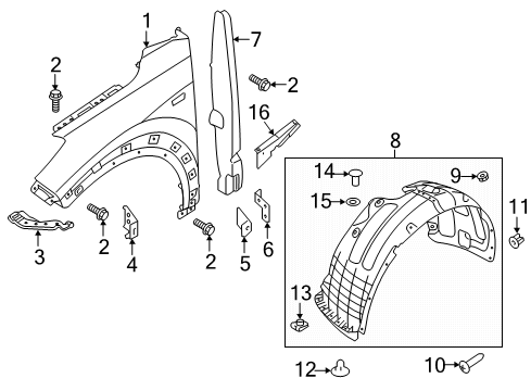 2021 Hyundai Tucson Fender & Components Bracket Assembly-Fender Mounting, LH Diagram for 64515-D3000