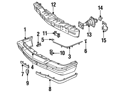 1993 Buick Roadmaster Front Bumper Molding Kit, Rear Bumper Fascia Outer Upper End Cap Diagram for 12507749