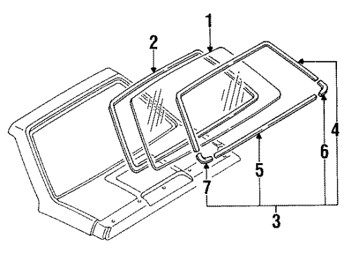 1987 Nissan Pulsar NX Back Glass, Reveal Moldings WELT Back Door Window Diagram for 90382-80M00