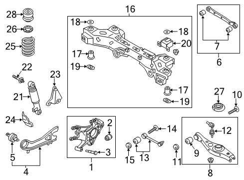 2014 Kia Sorento Rear Suspension, Lower Control Arm, Upper Control Arm, Stabilizer Bar, Suspension Components Protector, LH Diagram for 55370-2W000