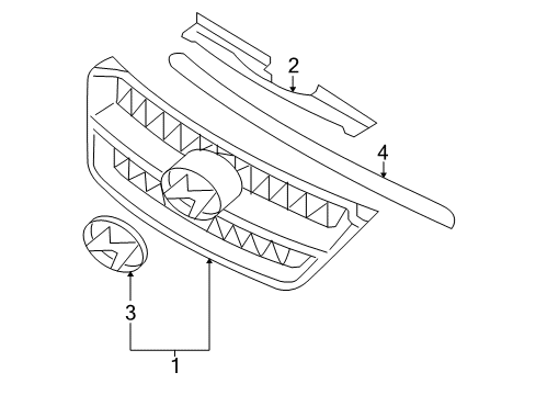 2009 Hyundai Sonata Grille & Components Cover-Radiator Grille Upper Diagram for 86353-3K500