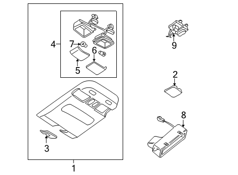 1999 Nissan Pathfinder Sunroof Lamp Assembly-Spot, Roof Console Diagram for 26430-0W020