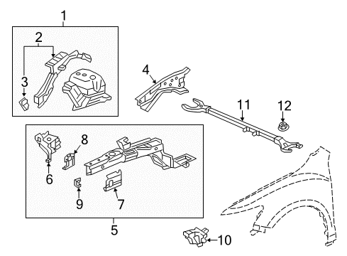 2019 Acura RLX Structural Components & Rails Bracket Set, Right Front Sub-Frame Support Diagram for 04606-TA0-A00ZZ