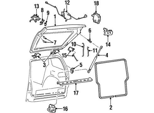 1999 Mercury Villager Rear Window Support Cylinder Diagram for XF5Z-1242104-AA