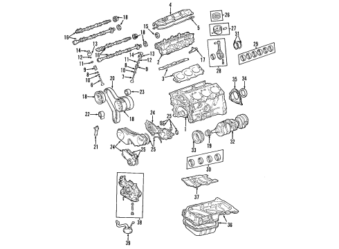 2006 Lexus ES330 Engine Parts, Mounts, Cylinder Head & Valves, Camshaft & Timing, Oil Pan, Oil Pump, Crankshaft & Bearings, Pistons, Rings & Bearings Insulator Diagram for 12372-0A040