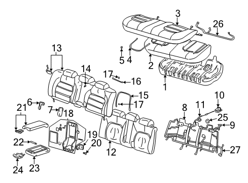 2001 Cadillac DeVille Rear Seat Components Pad Asm, Rear Seat Cushion Diagram for 12492692