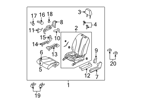 2009 Nissan Versa Front Seat Components Knob-Lifter Lever Diagram for 87346-EL00A