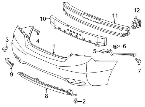 2013 Honda Civic Rear Bumper Absorber, RR. Bumper Diagram for 71570-TR3-A50