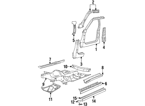 1997 Jeep Grand Cherokee Center Pillar, Hinge Pillar, Rocker, Exterior Trim, Floor & Rails, Uniside Retainer Diagram for 6503106