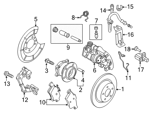 2016 Ford Transit Connect Rear Brakes Hub & Bearing Assembly Diagram for DV6Z-1109-A