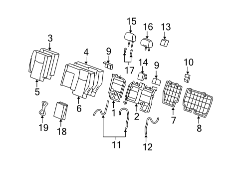 2008 Cadillac SRX Second Row Seats Seat Back Frame Diagram for 88994940