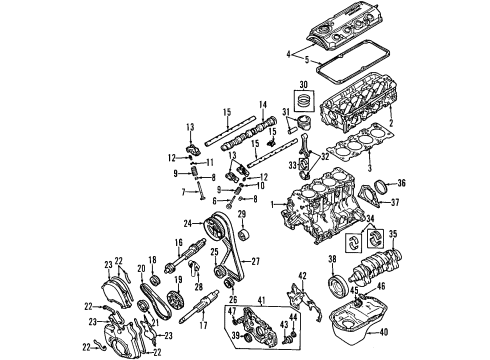 1997 Mitsubishi Eclipse Engine Parts, Mounts, Cylinder Head & Valves, Camshaft & Timing, Oil Pan, Oil Pump, Balance Shafts, Crankshaft & Bearings, Pistons, Rings & Bearings Bracket Diagram for MB844275