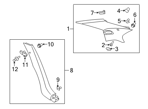 2012 Cadillac CTS Interior Trim - Quarter Panels Upper Quarter Trim Diagram for 22829318