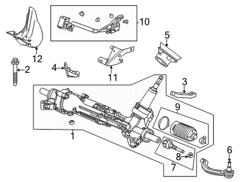 2022 Acura TLX Steering Gear & Linkage End, Passenger Side Tie Rod Diagram for 53540-TGV-A01