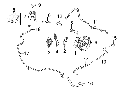 2015 Honda Odyssey P/S Pump & Hoses, Steering Gear & Linkage Pulley, Power Steering Pump Diagram for 56483-RV0-A01