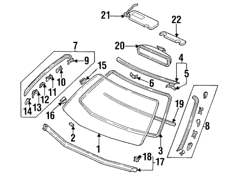 1991 Acura Legend Windshield Glass Seal, Front Instrument Diagram for 77466-SV4-000