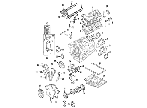 1998 Chrysler Concorde Engine Parts, Mounts, Cylinder Head & Valves, Camshaft & Timing, Oil Pan, Oil Pump, Crankshaft & Bearings, Pistons, Rings & Bearings Ring Pkg-Complete Engine Diagram for 4897027AB