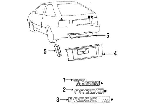 1991 Mitsubishi Precis Exterior Trim - Lift Gate Pad-Back Panel Moulding Diagram for 87376-24100