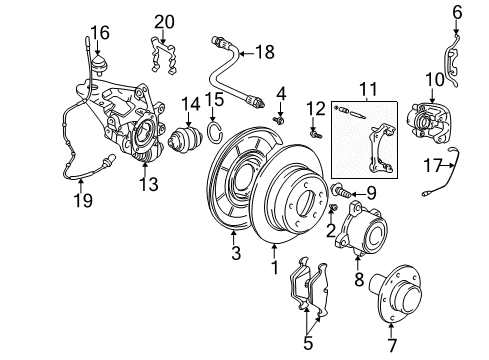 2003 BMW 540i Brake Components Front (Disc Brake) Pad Kit Diagram for 34116761252