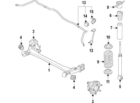 2017 Hyundai Ioniq Rear Suspension Components, Lower Control Arm, Upper Control Arm, Stabilizer Bar Torsion Axle Complete Diagram for 55100-G7100