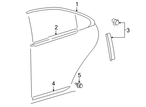 2008 Lexus ES350 Exterior Trim - Rear Door Moulding, Rear Door Window Frame, Front LH Diagram for 75762-33020