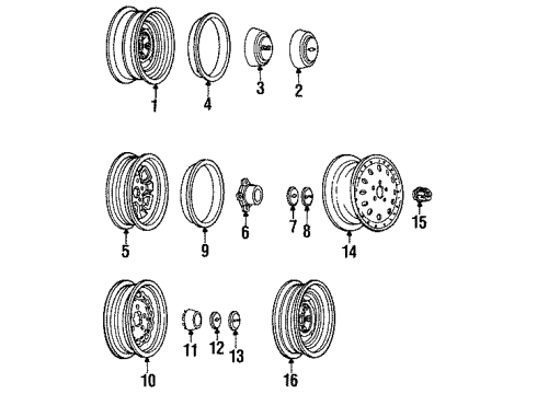 1993 Chevrolet S10 Wheels & Trim Hub Cap ASSEMBLY Diagram for 15668553