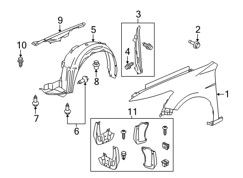 2010 Honda Accord Fender & Components, Exterior Trim Enclosure, L. FR. Fender Diagram for 74155-TA0-A00