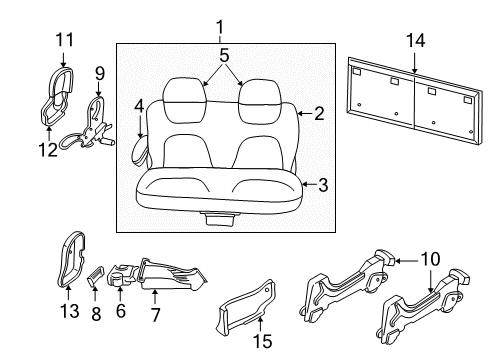 2003 Dodge Caravan Rear Seat Components Rear Seat Two Passenger Cushion Diagram for UE022L5AC