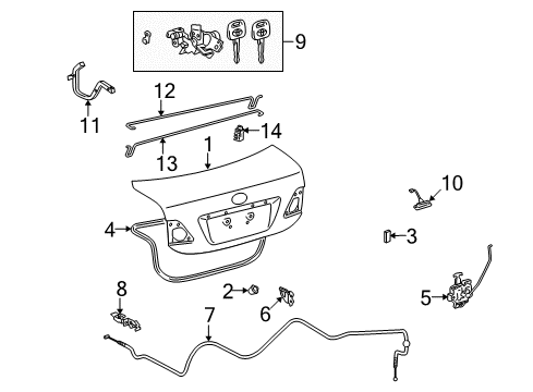 2010 Toyota Corolla Trunk Lid Release Cable Diagram for 64607-12860