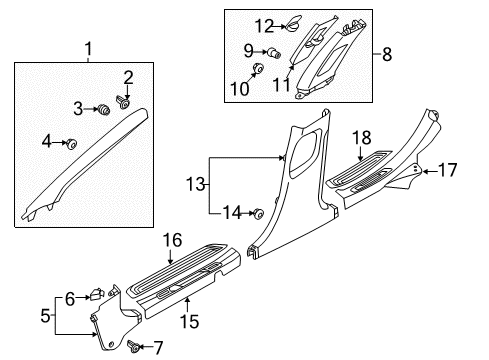 2014 Hyundai Azera Interior Trim - Pillars, Rocker & Floor Trim Assembly-Cowl Side RH Diagram for 85824-3V000-HZ