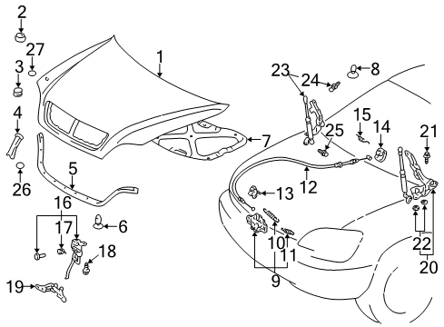 1999 Lexus RX300 Hood & Components Bolt, Back Door Stay Diagram for 68961-02040