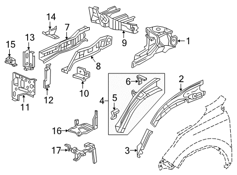 2018 Honda CR-V Structural Components & Rails Extension, R. FR. Side Frame (FR) Diagram for 60823-TLA-A00ZZ
