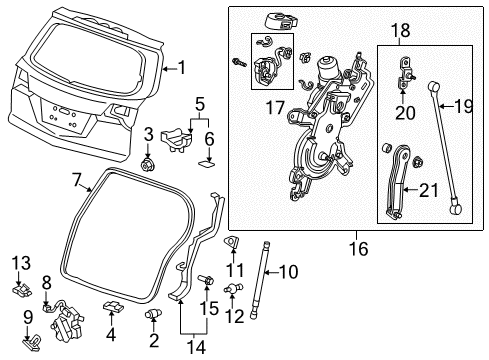 2007 Acura MDX Lift Gate Lock Assembly, Tailgate Diagram for 74800-SMG-E01