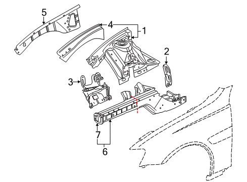 2009 Pontiac G8 Structural Components & Rails Apron Panel Hole Cover Diagram for 92183918