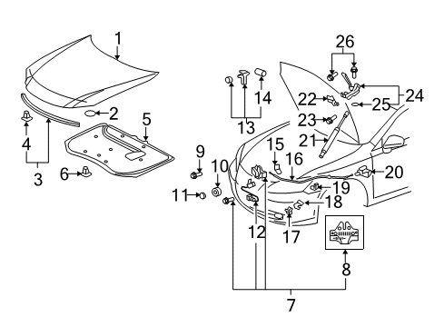 2012 Lexus ES350 Hood & Components Plug, Plate Diagram for 90333-25001