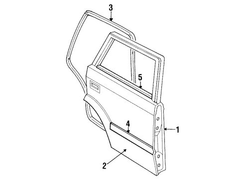 1992 Mercury Tracer Rear Door & Components, Exterior Trim Molding Diagram for F6KZ5425533PTMB