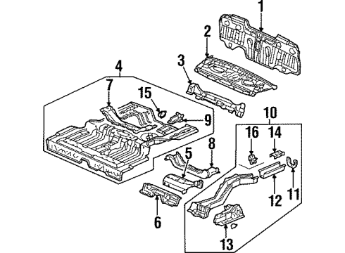 2000 Honda Prelude Rear Body Panel, Floor & Rails Frame, R. RR. Diagram for 65610-S30-A00ZZ