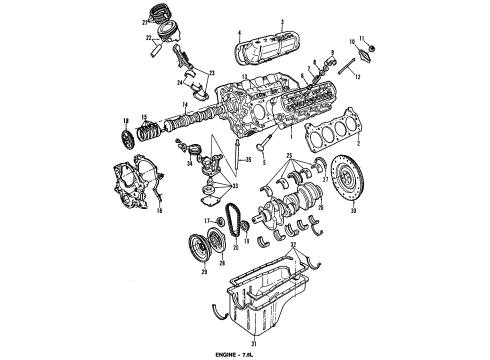 1995 Ford F-350 Engine Parts, Mounts, Cylinder Head & Valves, Camshaft & Timing, Oil Cooler, Oil Pan, Oil Pump, Crankshaft & Bearings, Pistons, Rings & Bearings Rear Mount Diagram for F4TZ-6068-C