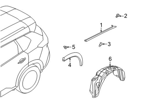 2021 Nissan Rogue Exterior Trim - Quarter Panel Protector-Rear Wheel House, LH Diagram for 76749-6RA0A