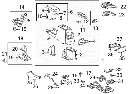 2000 Toyota 4Runner A/C & Heater Control Units Stopper, Console Compartment Door, NO.1 Diagram for 58964-16010
