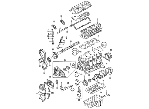 1995 Kia Sportage Engine Parts, Mounts, Cylinder Head & Valves, Camshaft & Timing, Oil Cooler, Oil Pan, Oil Pump, Crankshaft & Bearings, Pistons, Rings & Bearings Housing Assembly-Front Diagram for 0K01110180A