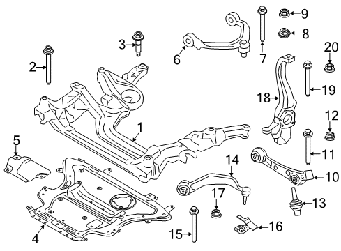 2020 BMW 530e Front Suspension Components, Lower Control Arm, Upper Control Arm, Stabilizer Bar Left Tension Strut With Rubber Mounting Diagram for 31106861165