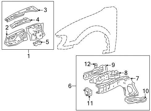 2002 Toyota Corolla Structural Components & Rails Front Panel Diagram for 53711-12902