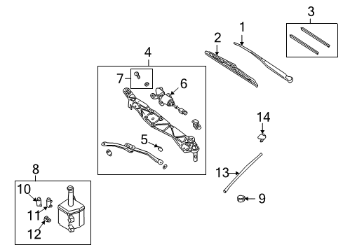 2000 Nissan Quest Wiper & Washer Components Windshield Wiper Blade Assembly Diagram for 28890-6B700