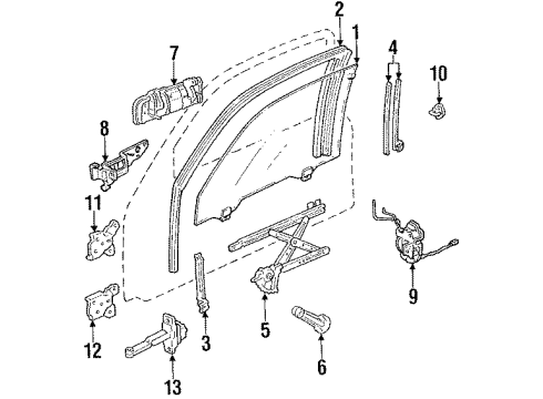 1990 Honda Accord Front Door Sash Assy., L. Door Center (Lower) Diagram for 72266-SM2-A00