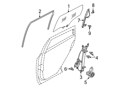 2008 Nissan Rogue Rear Door Glass Run-Rear Door Window, LH Diagram for 82331-JM00A