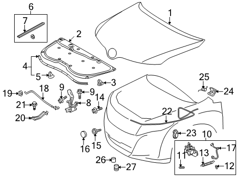 2015 Toyota Venza Hood & Components Latch Assembly Diagram for 53510-0T010