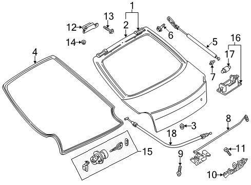 2000 Kia Spectra Lift Gate Lift Gate Assembly Diagram for 0K2DJ62020