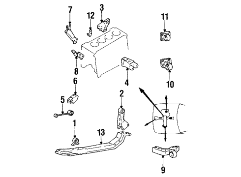 1990 Hyundai Excel Engine Mounting Roll Rod Assembly Diagram for 21860-24010
